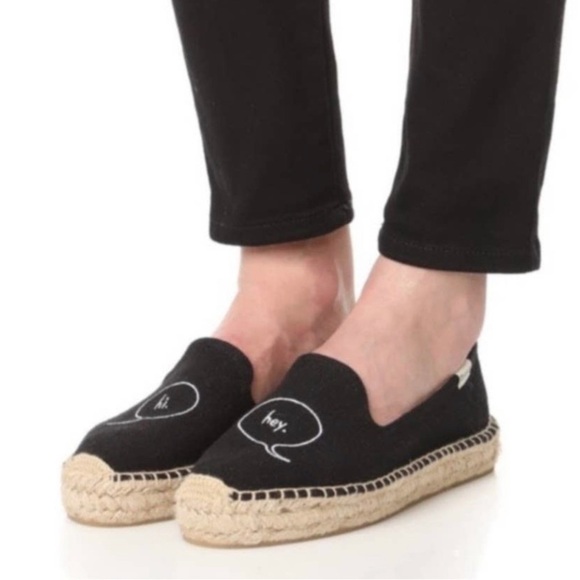Soludos x Ashkahn Hi Hey espadrilles Black Canvas Flat Shoes summer size 7 - Picture 2 of 13